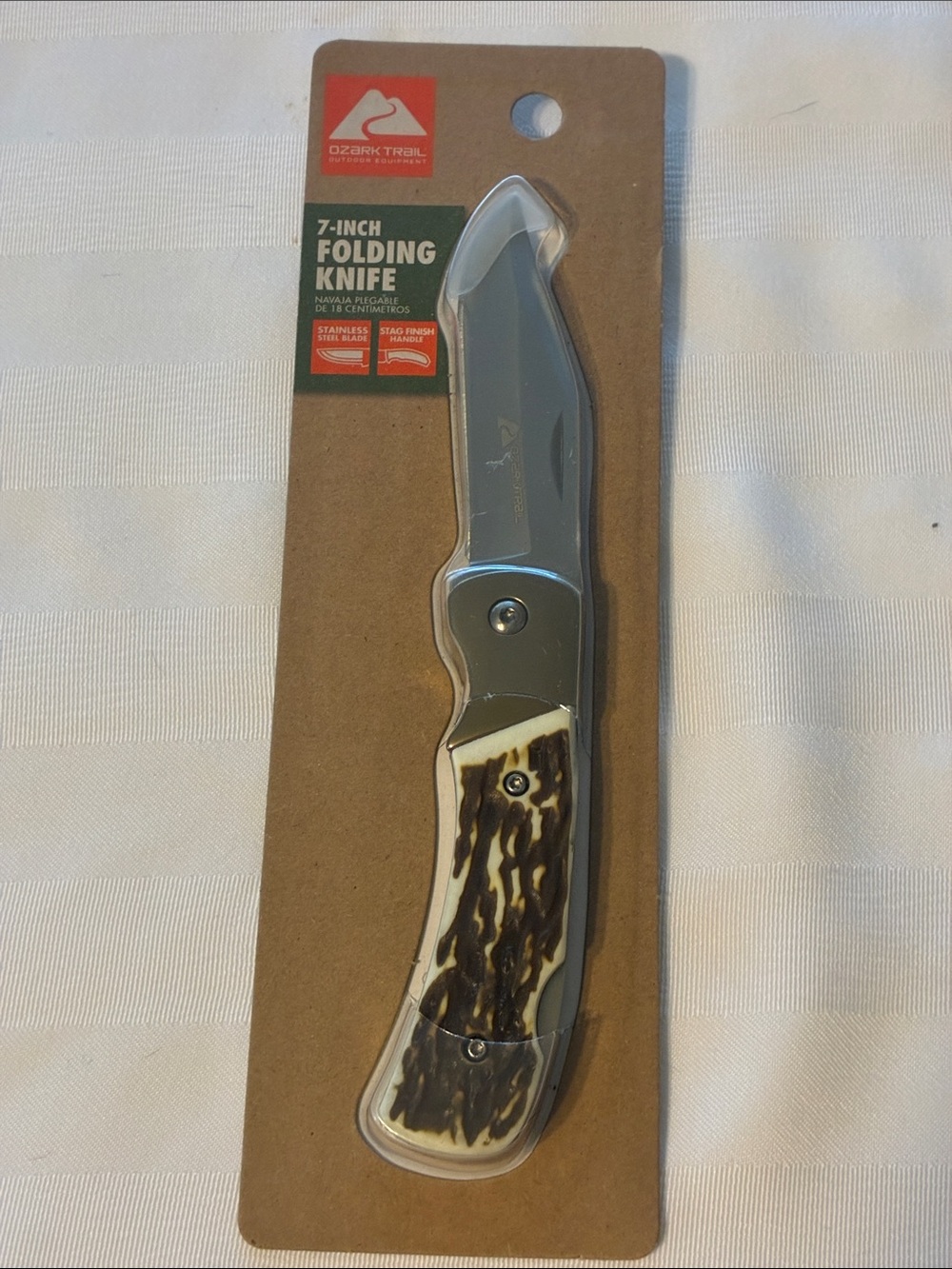 Ozark Trail d” Folding Knife with Stag Finish Handle, NWT